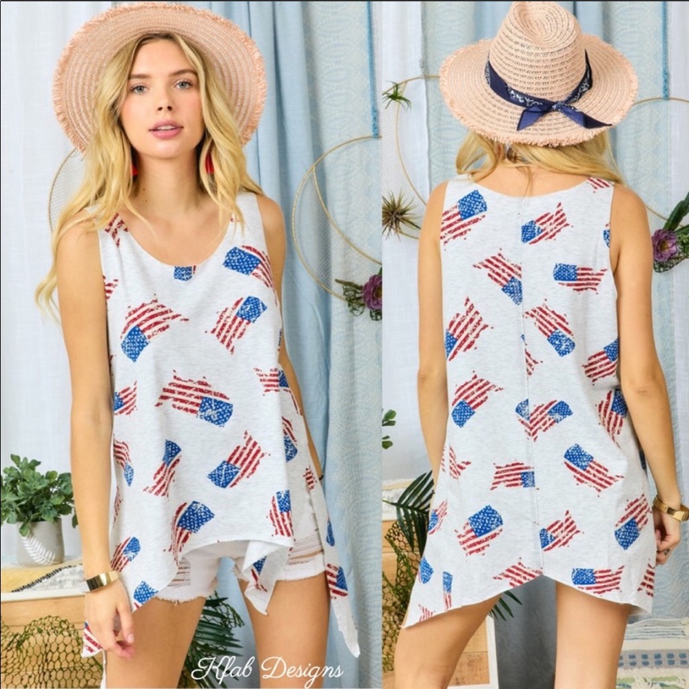 Flag🇺🇸Detail French Terry asymmetrical hem tank